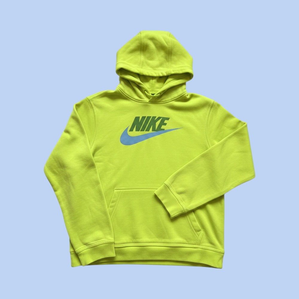 Nike Kids XL Pullover Hoodie Lime Green Neon Yellow Swoosh Logo Fleece Hoodie